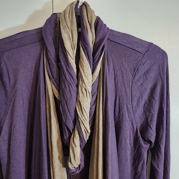 Anthropologie Three Dots Purple Tan Cardigan Detachable Infinity Scarf NWT Sz L - Picture 4 of 12